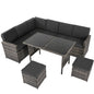 Ella 8-Seater Modular Outdoor Garden Lounge and Dining Set with Table and Stools in Dark Grey Weave - Cosy Abode