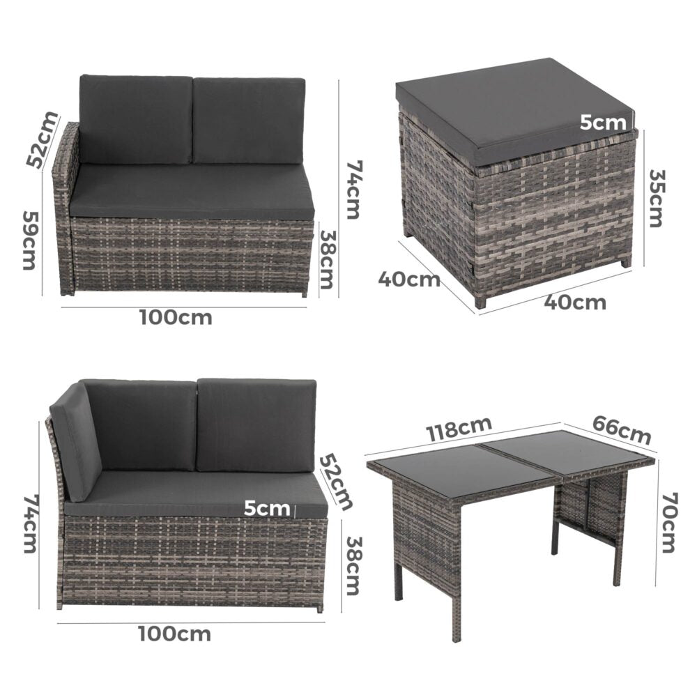 Ella 8-Seater Modular Outdoor Garden Lounge and Dining Set with Table and Stools in Dark Grey Weave - Cosy Abode