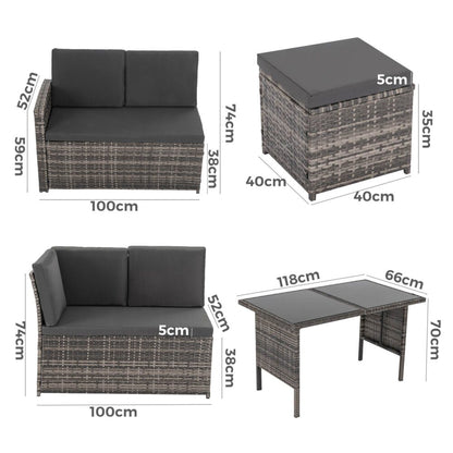 Ella 8-Seater Modular Outdoor Garden Lounge and Dining Set with Table and Stools in Dark Grey Weave - Cosy Abode