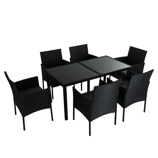 Outdoor Minimalist Black Wicker 6-Seater Dining Set - Cosy Abode