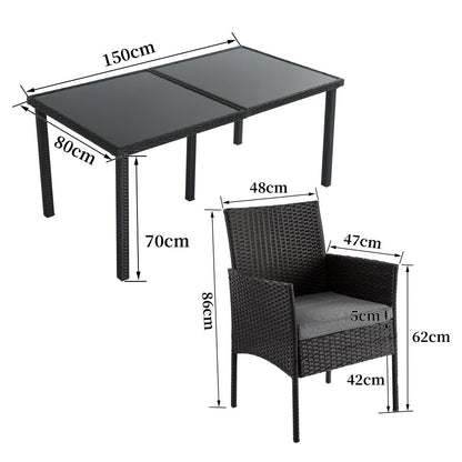 Outdoor Minimalist Black Wicker 6-Seater Dining Set - Cosy Abode
