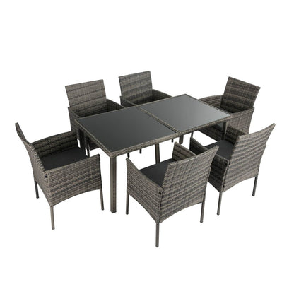 Rural Style Outdoor Grey Wicker 6 Seater Dining Set - Cosy Abode