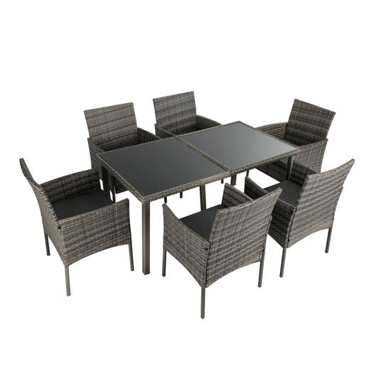Rural Style Outdoor Grey Wicker 6 Seater Dining Set - Cosy Abode