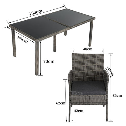 Rural Style Outdoor Grey Wicker 6 Seater Dining Set - Cosy Abode