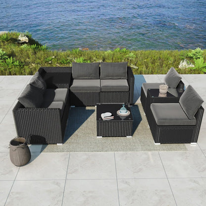 Modular Outdoor Lounge Set-9pcs Sofa, Armchairs and Coffee Table - Cosy Abode