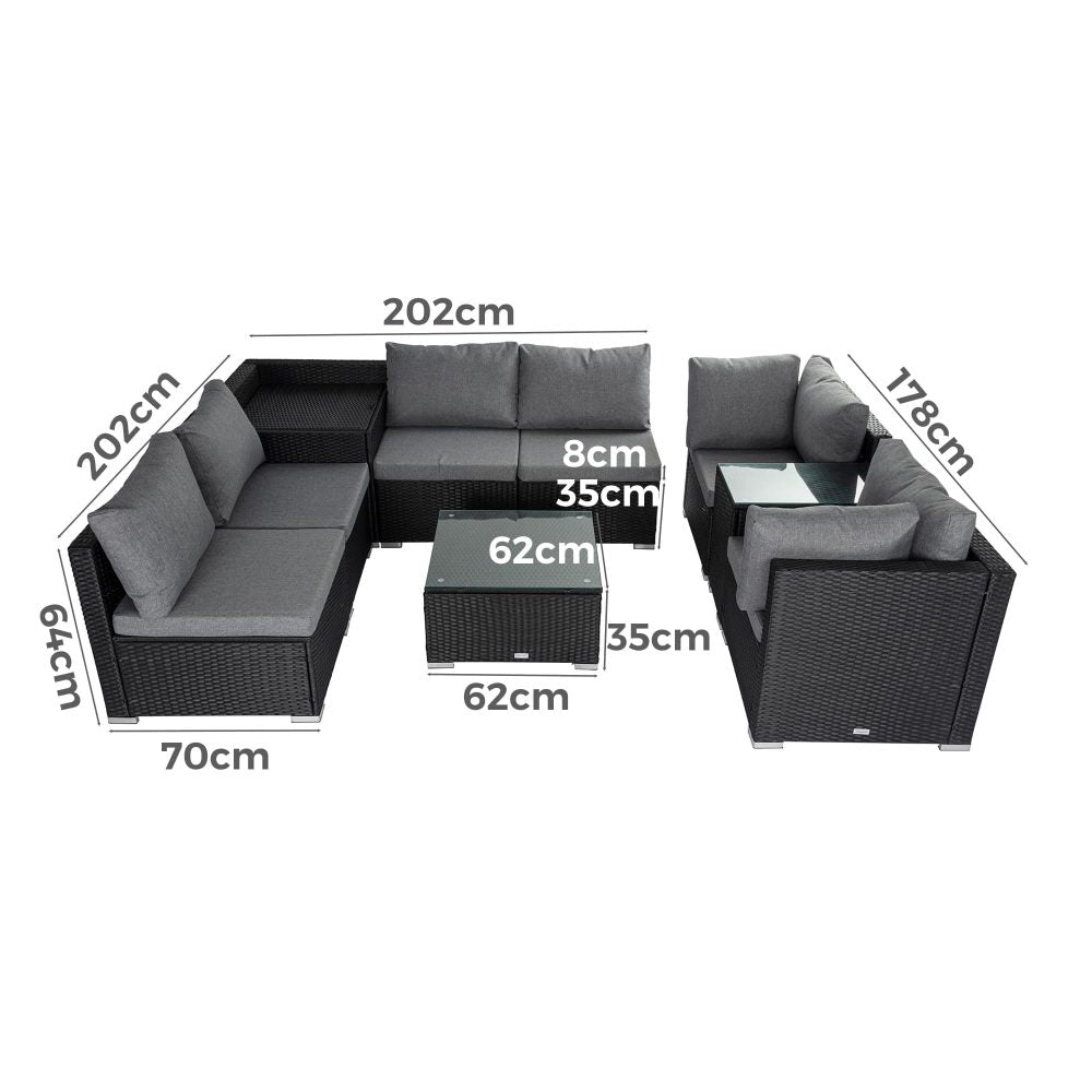 Modular Outdoor Lounge Set-9pcs Sofa, Armchairs and Coffee Table - Cosy Abode