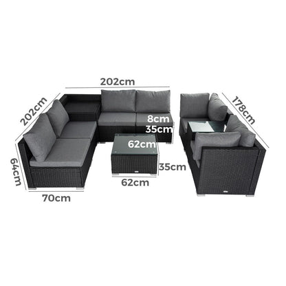 Modular Outdoor Lounge Set-9pcs Sofa, Armchairs and Coffee Table - Cosy Abode