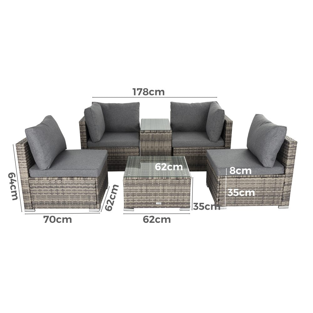 Outdoor Modular Lounge Sofa with Wicker End Table Set - Cosy Abode