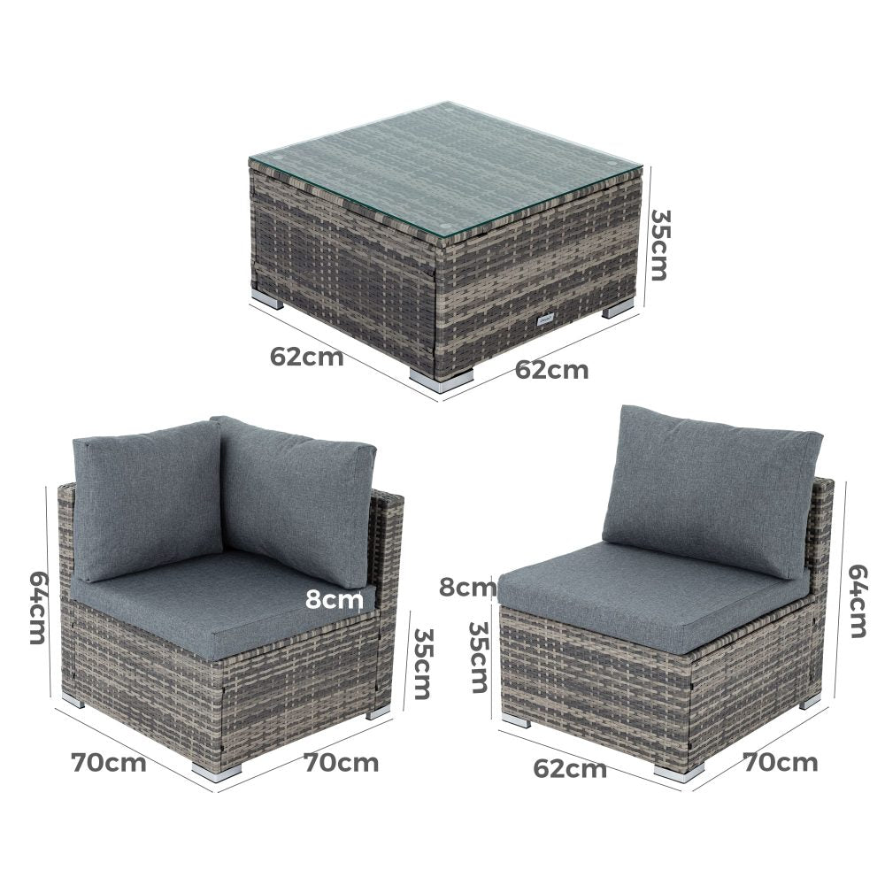 Outdoor Modular Lounge Sofa with Wicker End Table Set - Cosy Abode