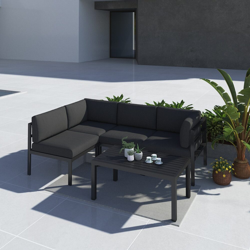 Minimalist 5 Piece Outdoor Lounge Setting - Charcoal Grey - Cosy Abode
