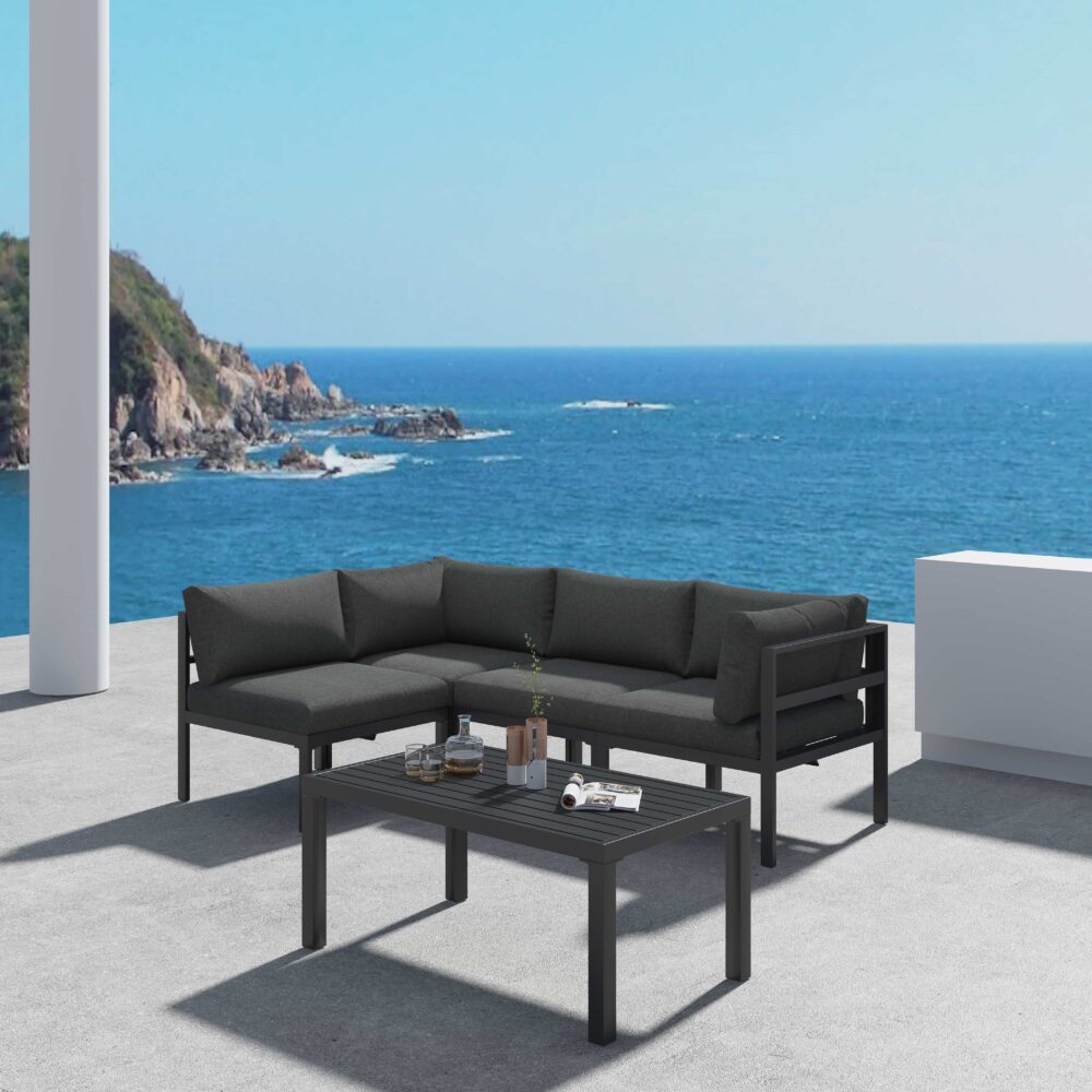 Minimalist 5 Piece Outdoor Lounge Setting - Charcoal Grey - Cosy Abode