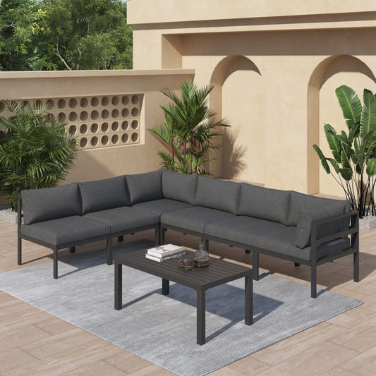 Minimalist 7 Piece Outdoor Lounge Setting - Charcoal Grey - Cosy Abode