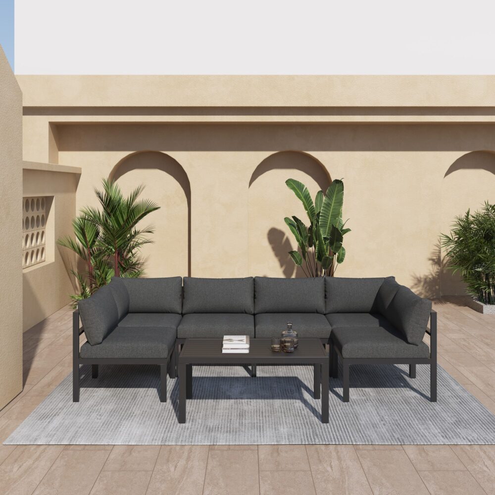 Minimalist 7 Piece Outdoor Lounge Setting - Charcoal Grey - Cosy Abode