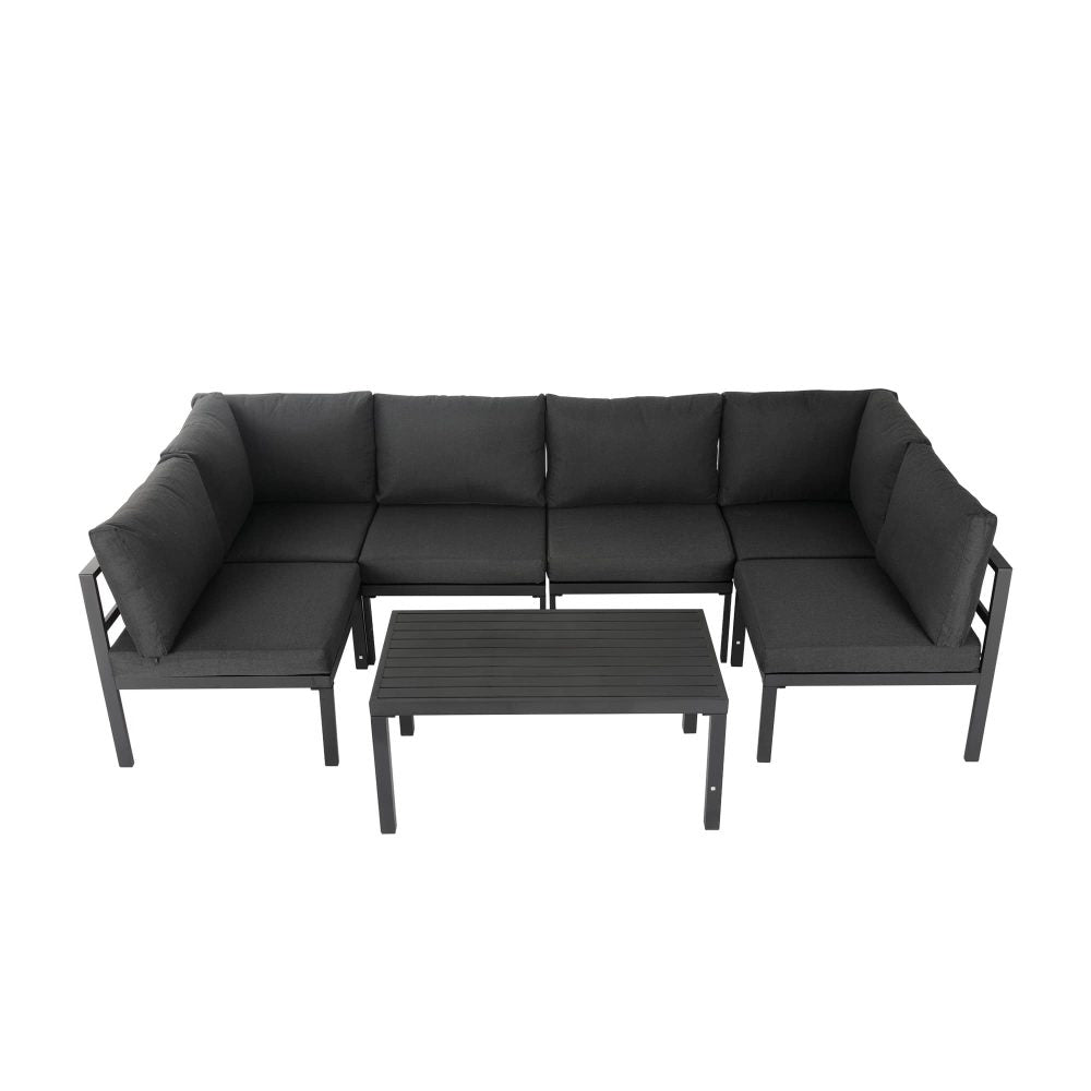 Minimalist 7 Piece Outdoor Lounge Setting - Charcoal Grey - Cosy Abode