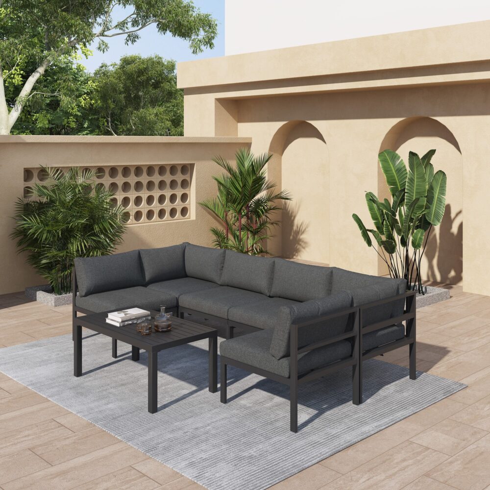 Minimalist 7 Piece Outdoor Lounge Setting - Charcoal Grey - Cosy Abode