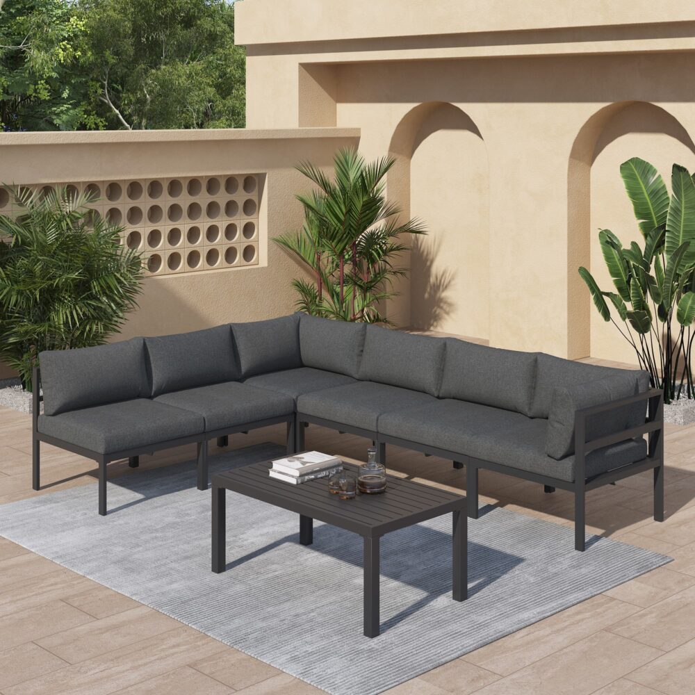 Minimalist 7 Piece Outdoor Lounge Setting - Charcoal Grey - Cosy Abode