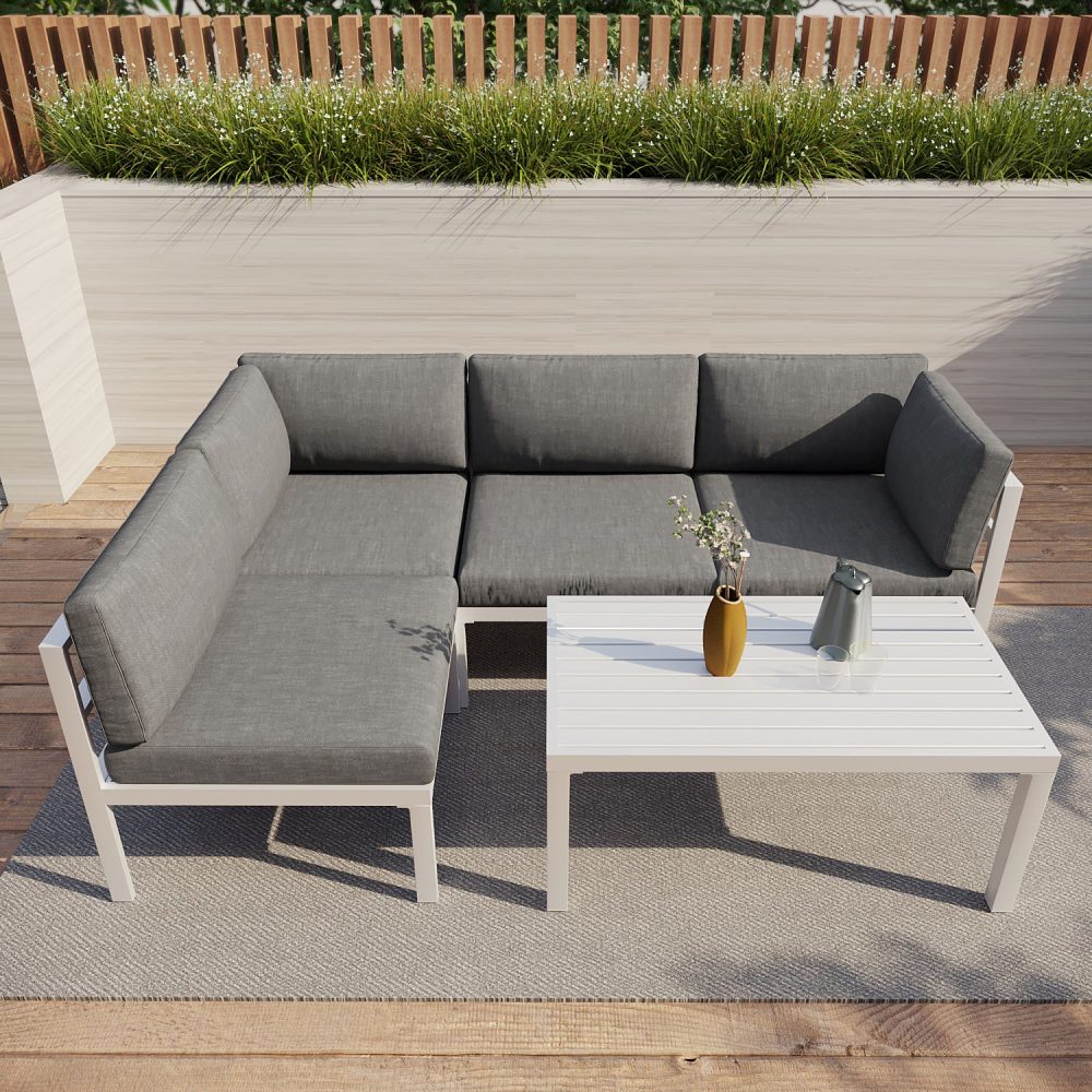 Outdoor White Modern 5 Piece Lounge Set - Cosy Abode