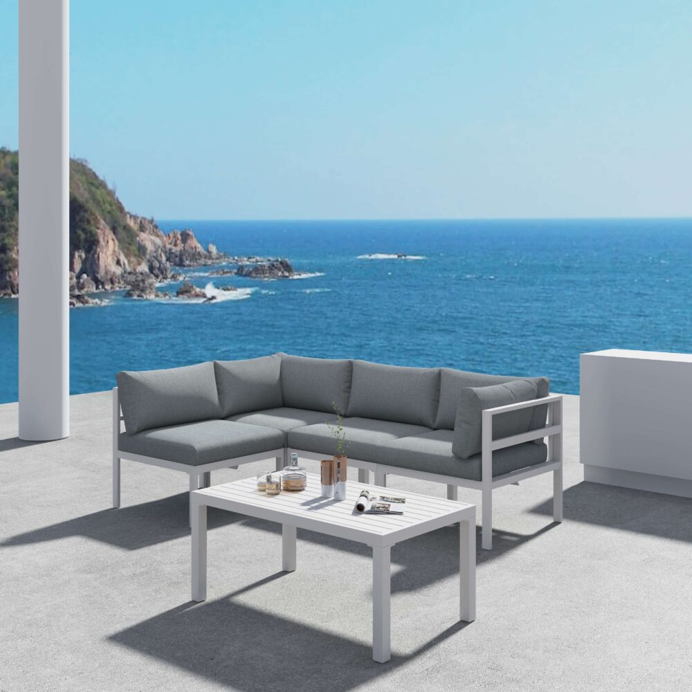 Outdoor White Modern 5 Piece Lounge Set - Cosy Abode