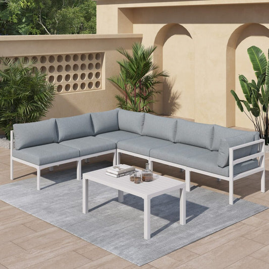 Outdoor White Modern 7 Piece Lounge Set - Cosy Abode