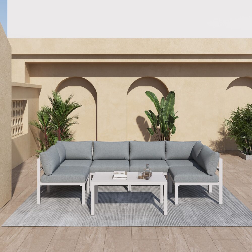 Outdoor White Modern 7 Piece Lounge Set - Cosy Abode