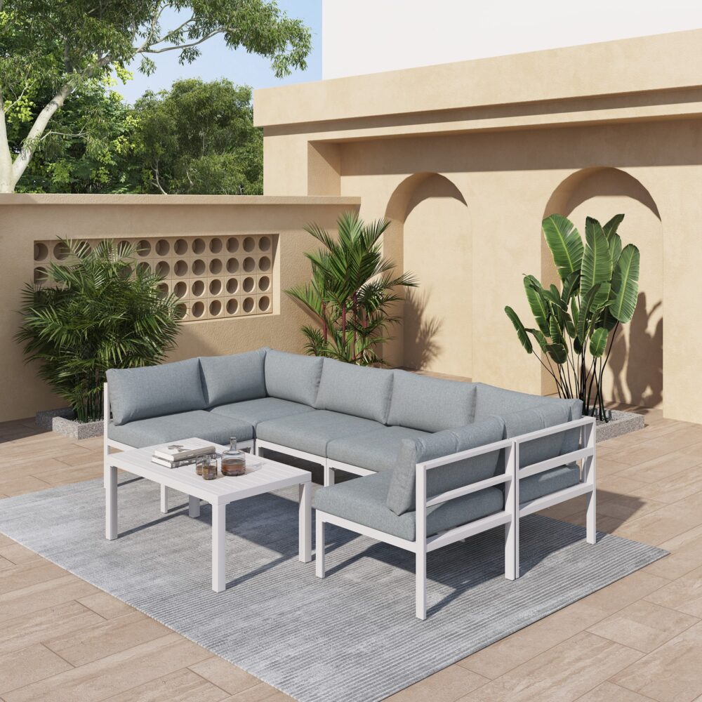 Outdoor White Modern 7 Piece Lounge Set - Cosy Abode