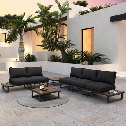 Modern Outdoor 7 Piece Lounge Set with Slatted Polywood Design Tables - Cosy Abode