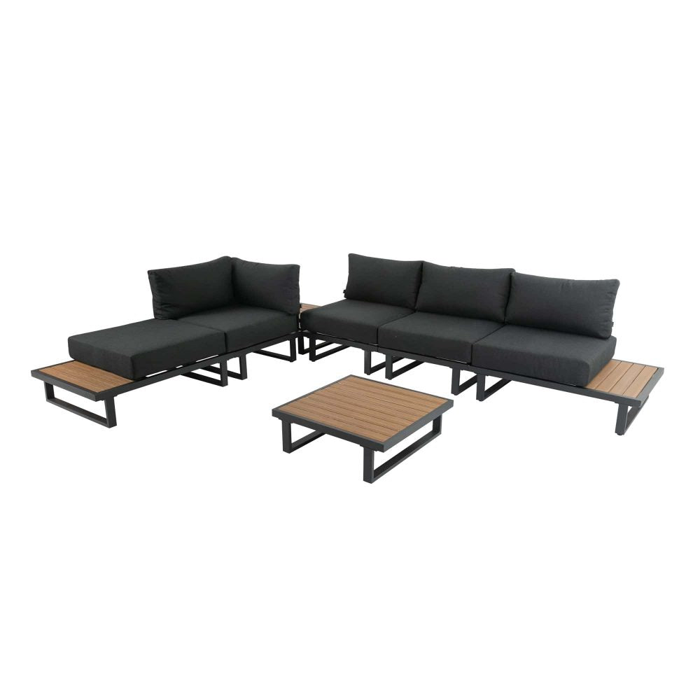 Modern Outdoor 7 Piece Lounge Set with Slatted Polywood Design Tables - Cosy Abode