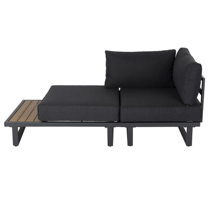 Modern Outdoor 7 Piece Lounge Set with Slatted Polywood Design Tables - Cosy Abode