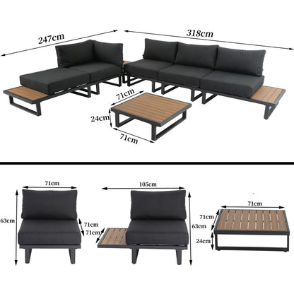 Modern Outdoor 7 Piece Lounge Set with Slatted Polywood Design Tables - Cosy Abode