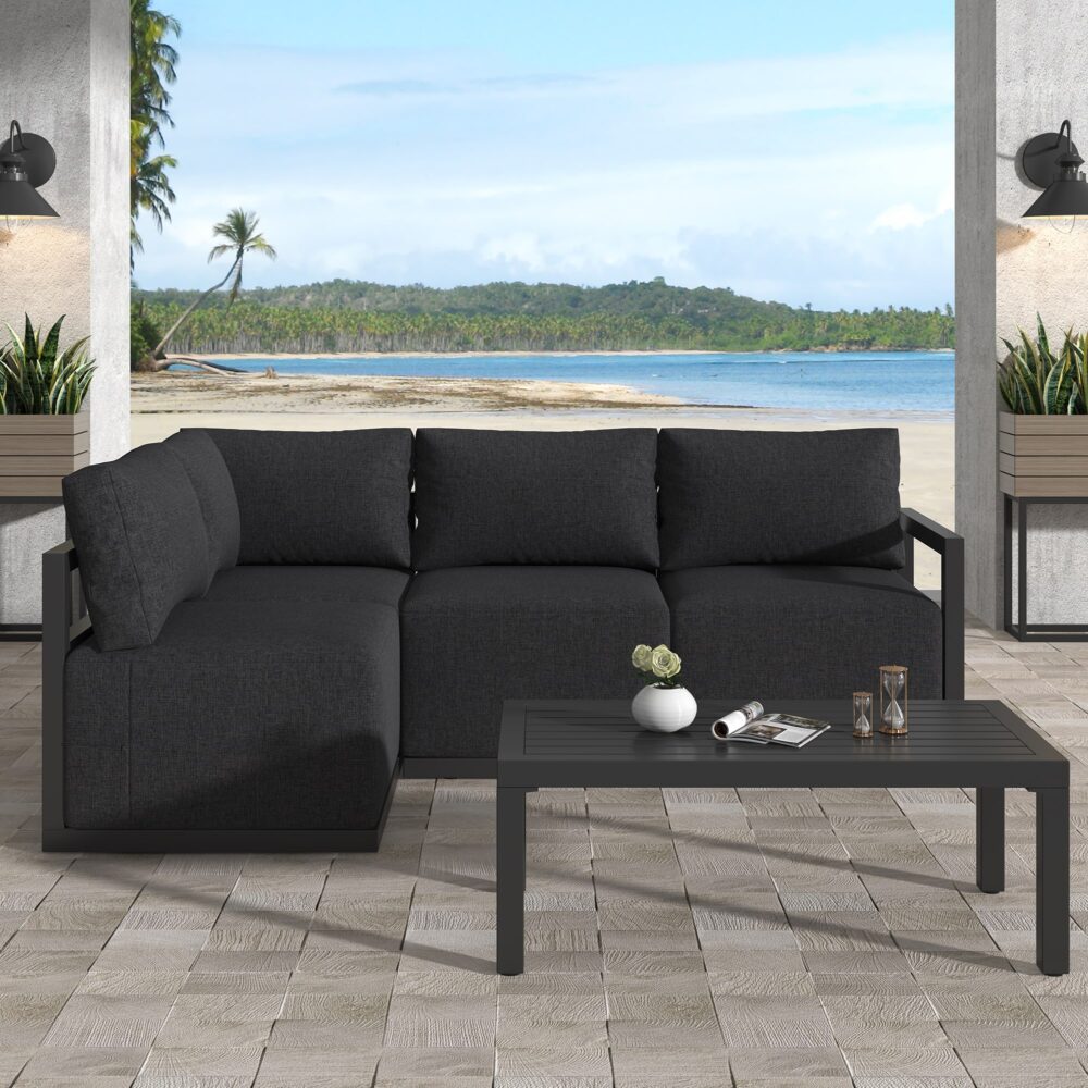 Four-Seat Alfresco Harmony Set – Charcoal Grey - Cosy Abode