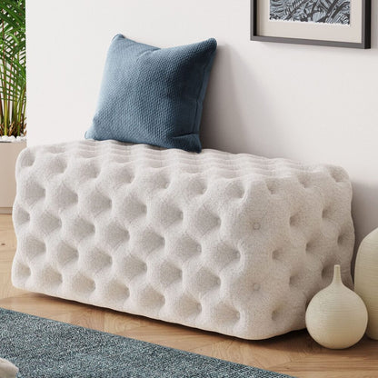 Elsa Tufted Ottoman Beach Boucle White-Rectangular - Cosy Abode