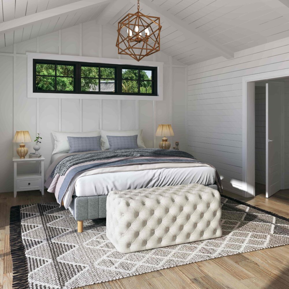 Elsa Tufted Ottoman Beach Boucle White-Rectangular - Cosy Abode