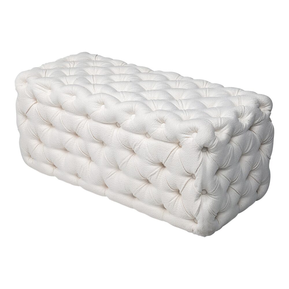 Elsa Tufted Ottoman Beach Boucle White-Rectangular - Cosy Abode