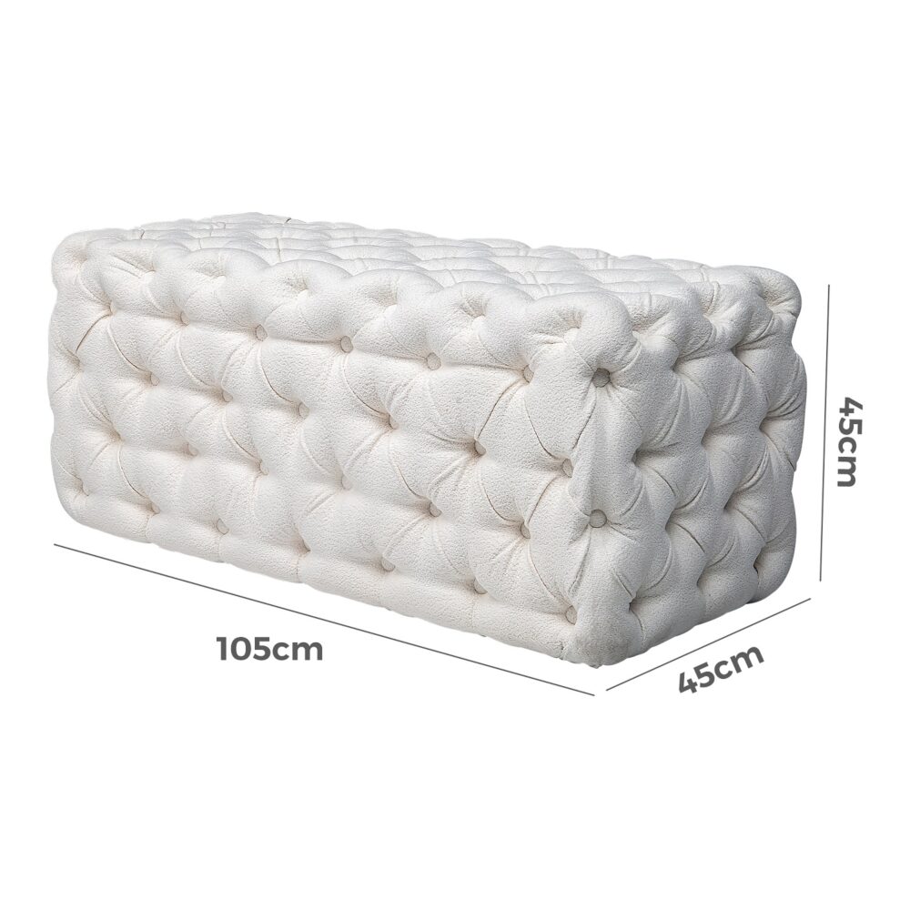 Elsa Tufted Ottoman Beach Boucle White-Rectangular - Cosy Abode