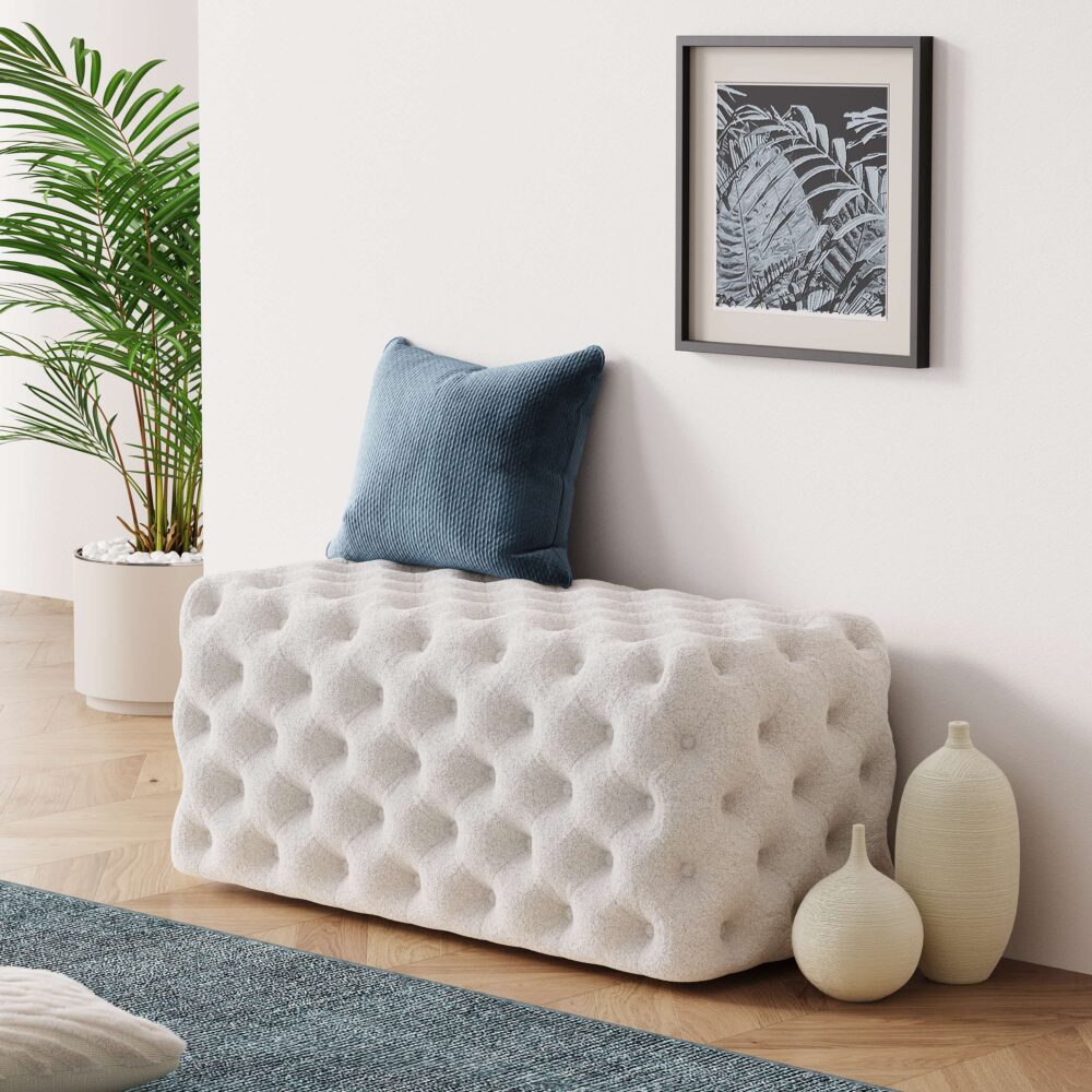 Elsa Tufted Ottoman Beach Boucle White-Rectangular - Cosy Abode
