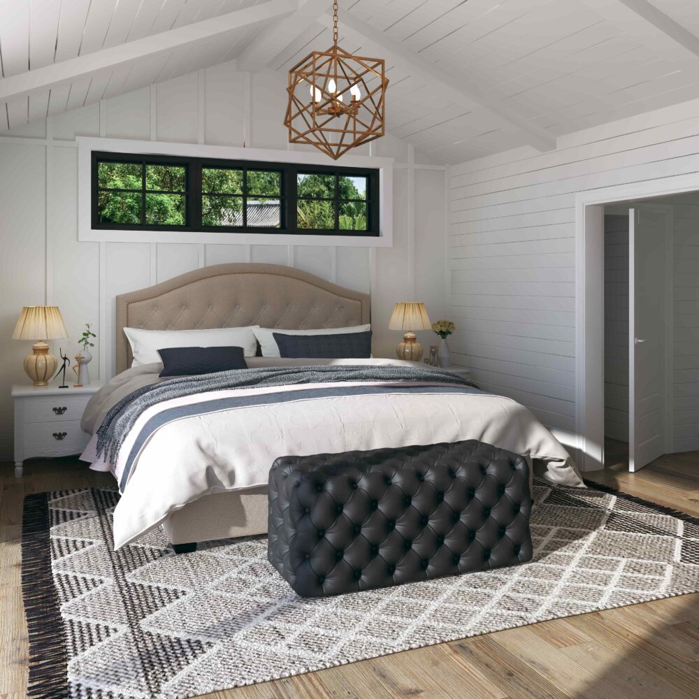 Black Leathaire Ottoman-Rectangular - Cosy Abode