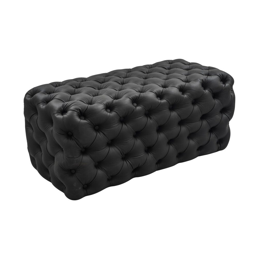 Black Leathaire Ottoman-Rectangular - Cosy Abode