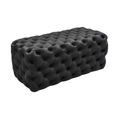 Black Leathaire Ottoman-Rectangular - Cosy Abode