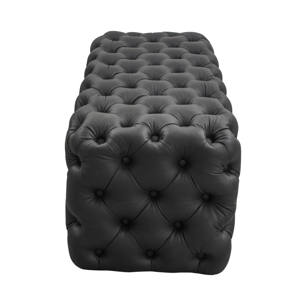 Black Leathaire Ottoman-Rectangular - Cosy Abode