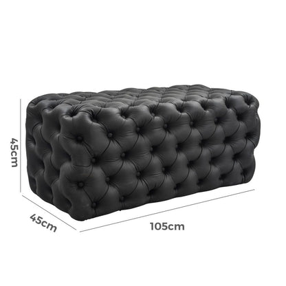 Black Leathaire Ottoman-Rectangular - Cosy Abode