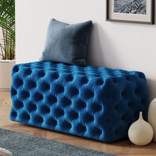 Elsa Navy Blue Velvet Ottoman-Rectangular - Cosy Abode