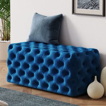 Elsa Navy Blue Velvet Ottoman-Rectangular - Cosy Abode