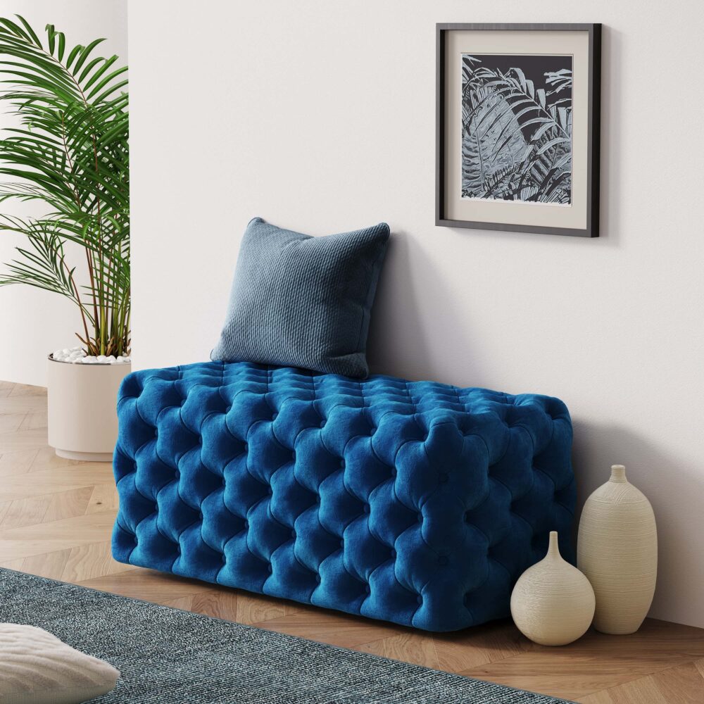 Elsa Navy Blue Velvet Ottoman-Rectangular - Cosy Abode