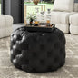 Contemporary Black Leather-look Ottoman with Button - Cosy Abode