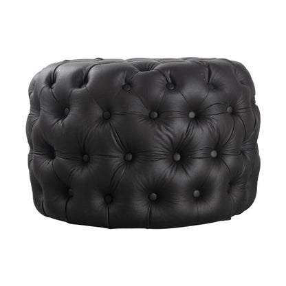 Contemporary Black Leather-look Ottoman with Button - Cosy Abode