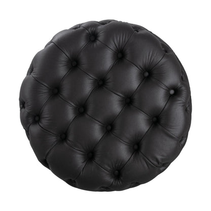 Contemporary Black Leather-look Ottoman with Button - Cosy Abode