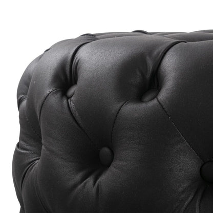 Contemporary Black Leather-look Ottoman with Button - Cosy Abode