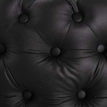 Contemporary Black Leather-look Ottoman with Button - Cosy Abode