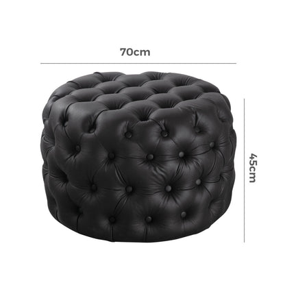 Contemporary Black Leather-look Ottoman with Button - Cosy Abode