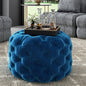 Round Velvet Ottoman in Navy - Cosy Abode